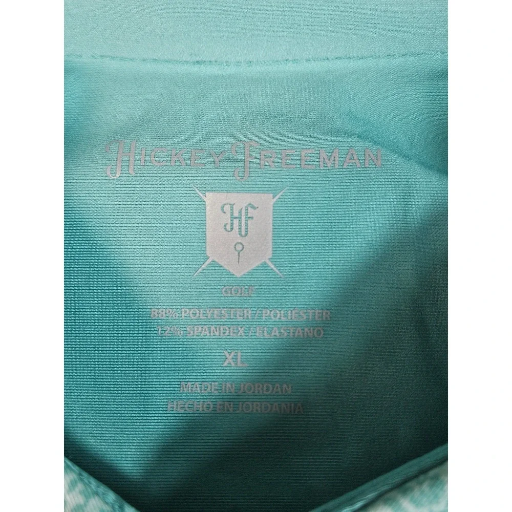 Hickey Freeman Golf Polo Shirt Mens XL Teal Floral Performance Stretch Short Slv